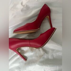 Red High Heels with Pearl Detailing